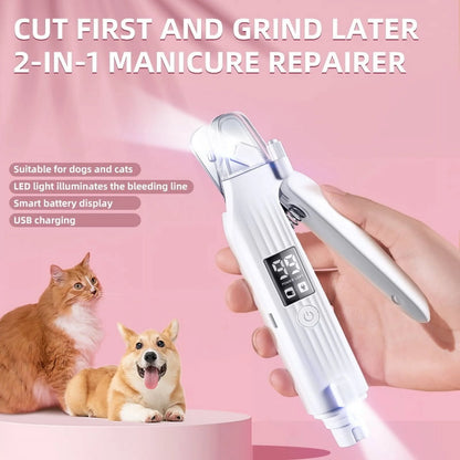 2-In-1 Dog Nail Grinder & Dog/Cat Nail Clippers,Rechargeable Dog Nail Trimmers for Large Medium Small Pets,2 LED Lights and Safety Guard Pet Nail Grinder for Dogs and Cats,Quiet Sharpest Advanced