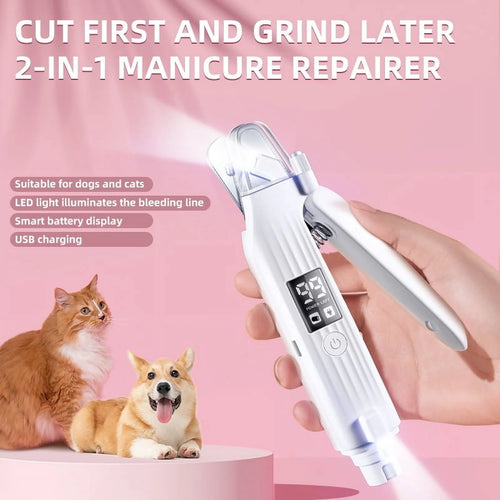 2-In-1 Dog Nail Grinder & Dog/Cat Nail Clippers,Rechargeable Dog Nail Trimmers for Large Medium Small Pets,2 LED Lights and Safety Guard Pet Nail Grinder for Dogs and Cats,Quiet Sharpest Advanced